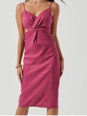 Astr Twist-Knot Spaghetti Strap Midi Dress in Berry Pink
